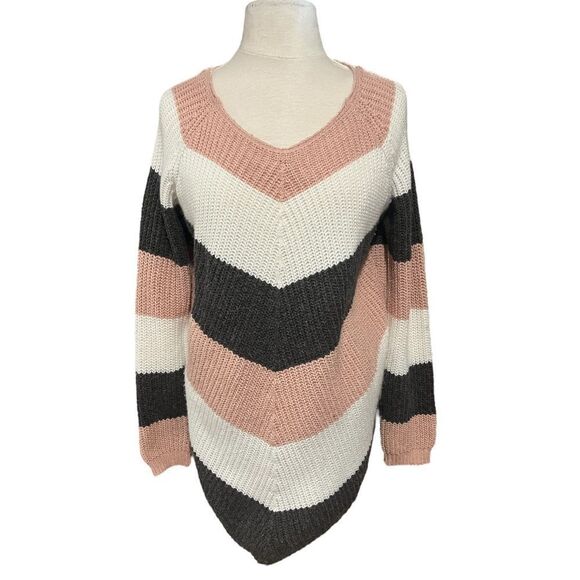 Vine & Love Pink Multi-Color Scoop Neck Color Block Sweater, Size Medium EUC - Picture 1 of 5